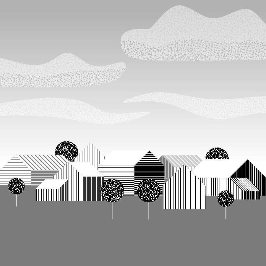 wektorowy rysunek z domkami - wieś