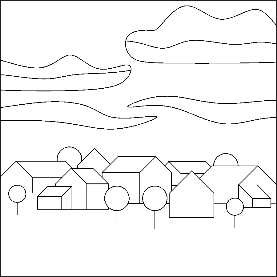 wektorowy rysunek z domkami - wieś