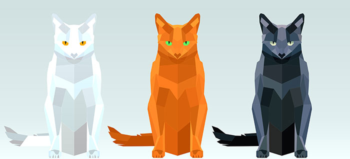rysunek trzech kotów biały rudy i czarny