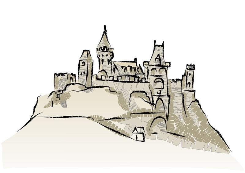 Średniowieczny zamek na rysunku