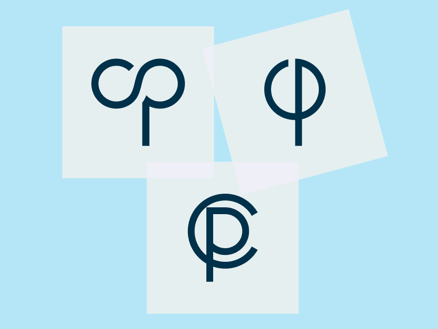 3 projekty Inicjałów składających się z liter C i P
