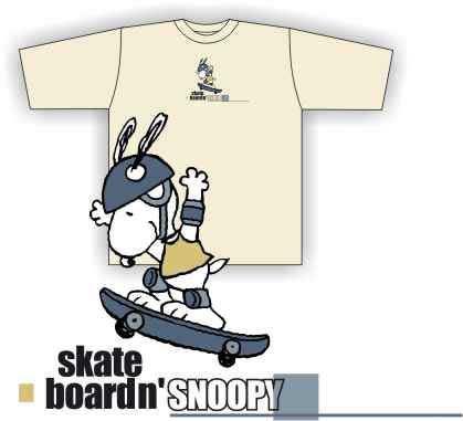 tshirt z pieskiem Snoopy jadącym na deskorolce