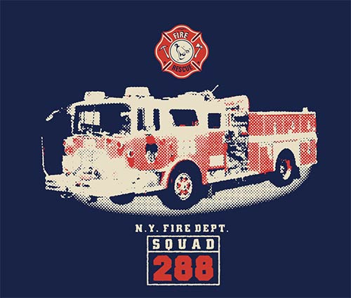amerykański samochód strażacki nadruk na koszulkę