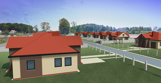 osiedle domów jednorodzinnych rendering 3d